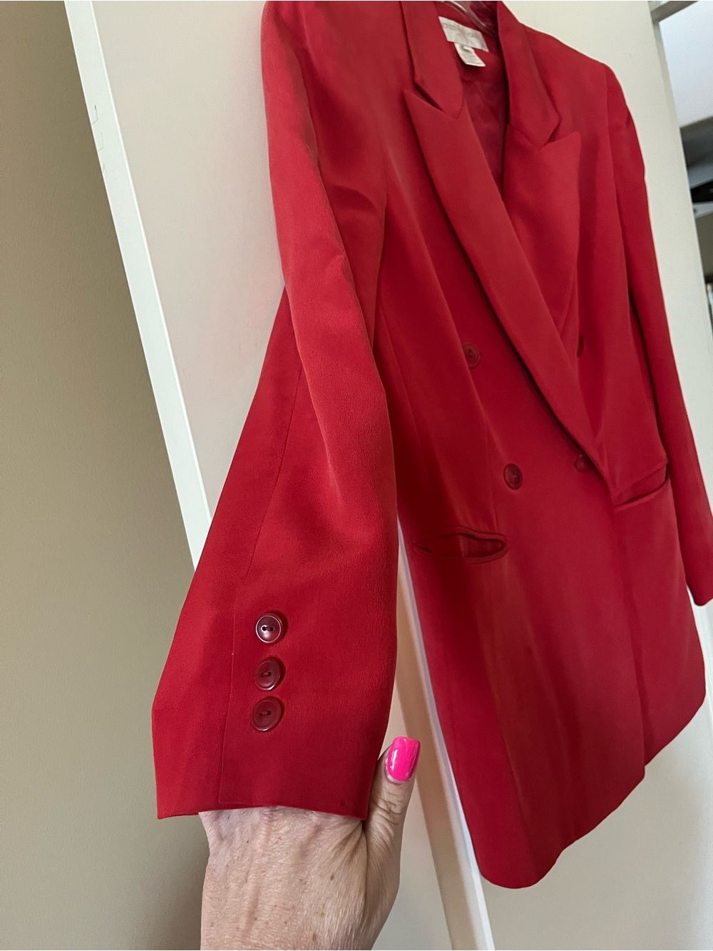 Jones New York Red Double-Breasted Silk Blazer Women’s Size 4P - Picture 8 of 16